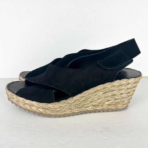 Pedro Garcia Federica Criss Cross Wedge Sandal Black Suede Size EU 40.5 US 10